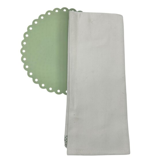 Kitchen Dish Towel and Silicone Trivet Set 2-Piece Green White Cotton Silicone - Picture 7 of 7